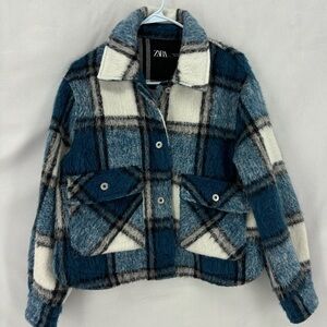 Zara Blue and White Plaid Jacket